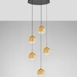 Lampadari Moderni-Selezionato da Mazzolaluce Lampadario moderno 5 luci sfera in vetro ambra led 3000k
