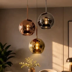 Lampadari Moderni-Top Light Lampadario moderno 3 luci vetri cromo rame oro future