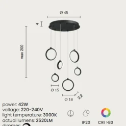 Lampadari Moderni-Ondaluce Lampadario moderno nero a 6 per soggiorno luci led 3000k pinta