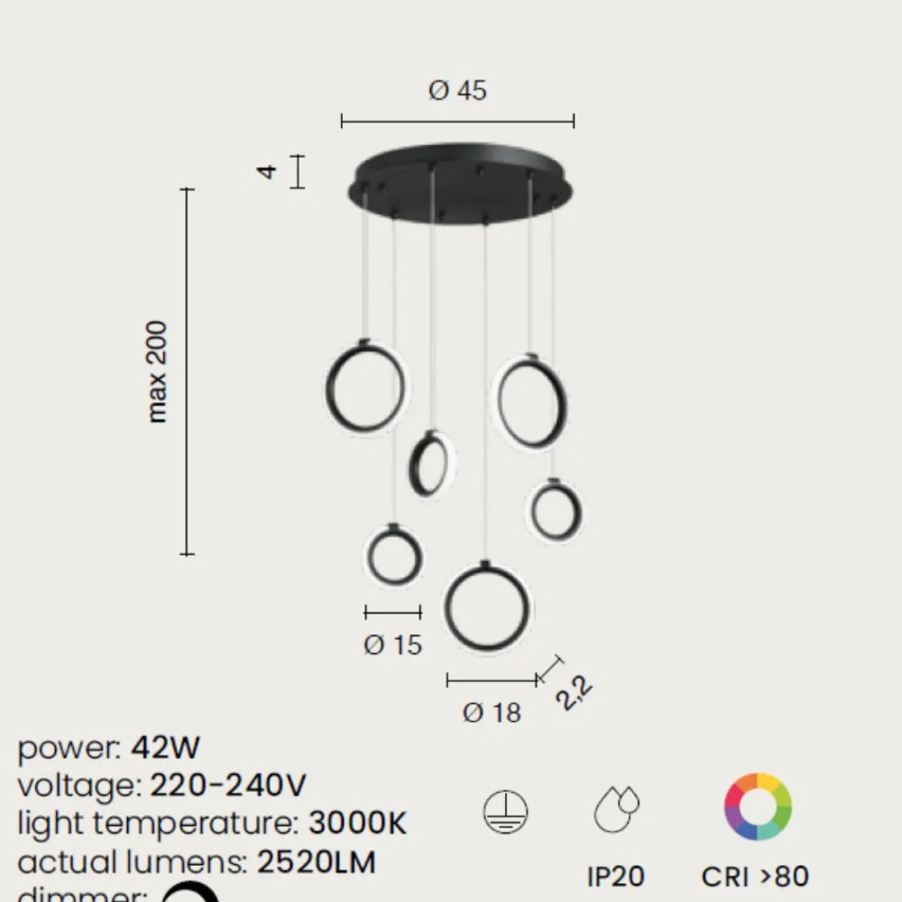 Lampadari Moderni-Ondaluce Lampadario moderno nero a 6 per soggiorno luci led 3000k pinta