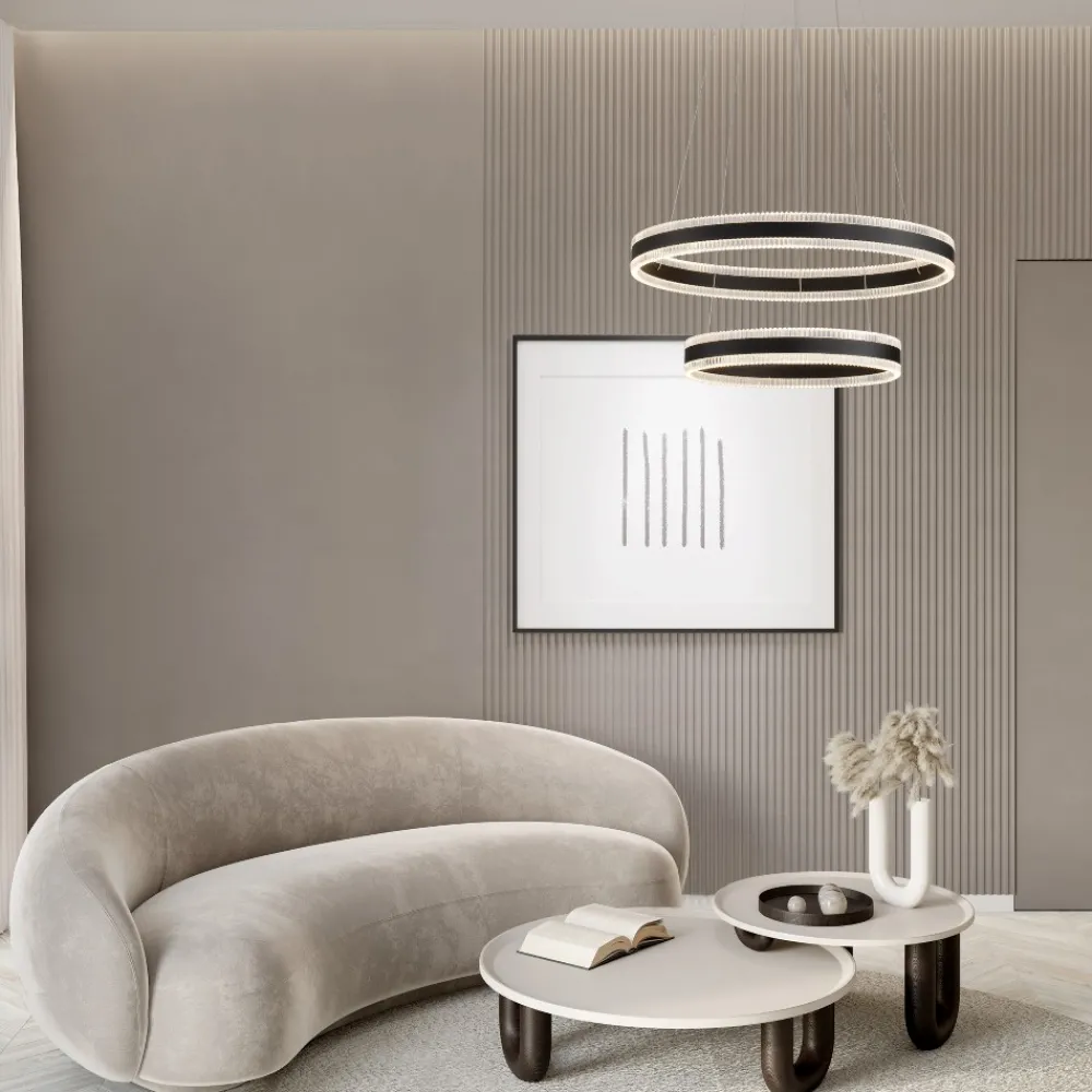 Lampadari Moderni-Selezionato da Mazzolaluce Lampadario moderno nero doppio anello led 3000k per soggiorno