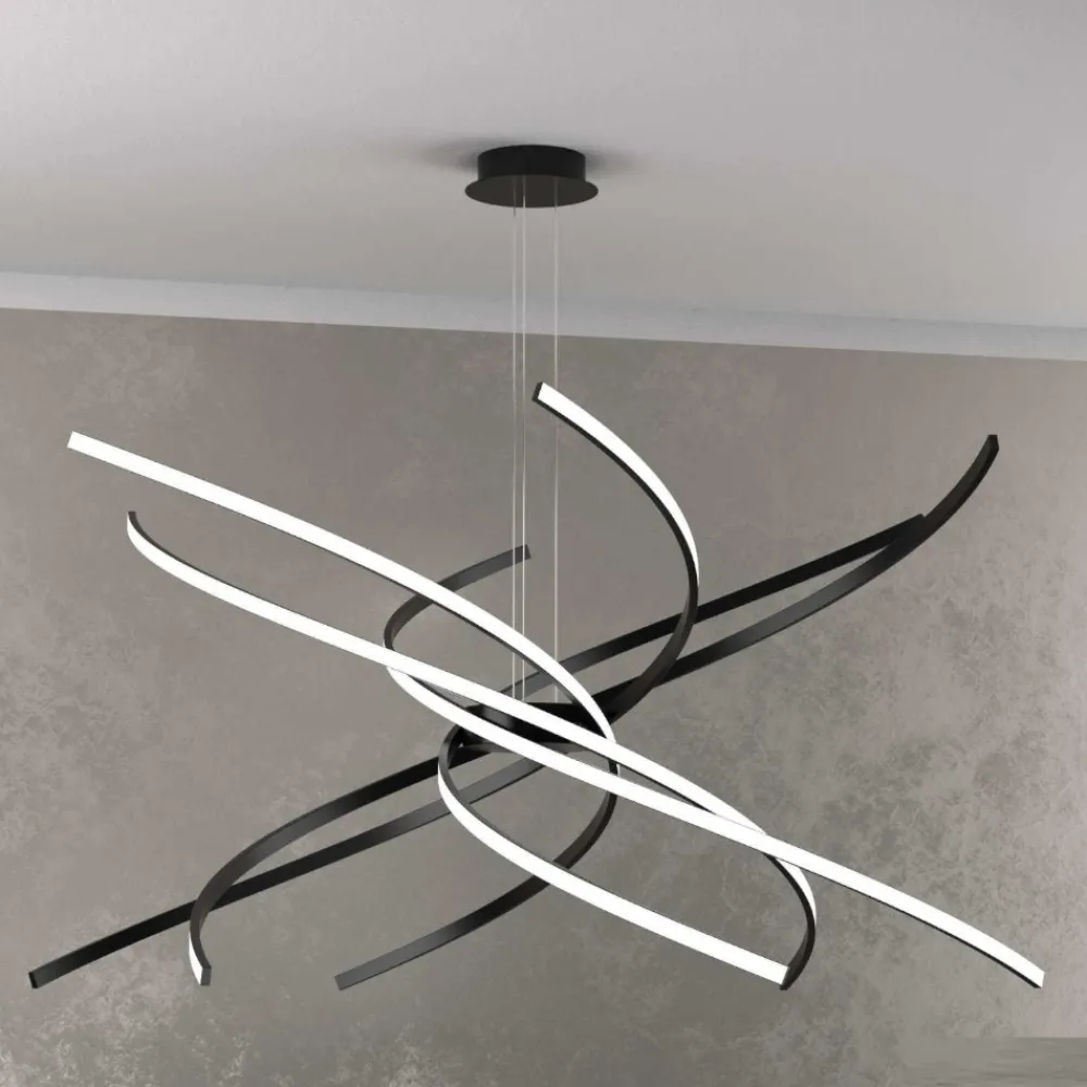 Lampadari Moderni-Top Light Lampadario moderno nero led 88w 3000k tornado toplight
