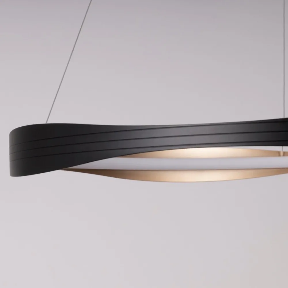 Lampadari Moderni-Selezionato da Mazzolaluce Lampadario moderno nero oro anello led 2700k-5000k con telecomando