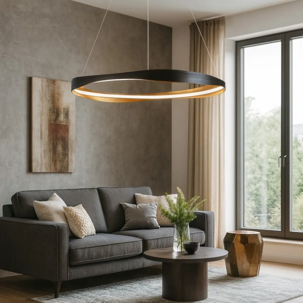 Lampadari Moderni-Selezionato da Mazzolaluce Lampadario moderno nero oro anello led 2700k-5000k con telecomando