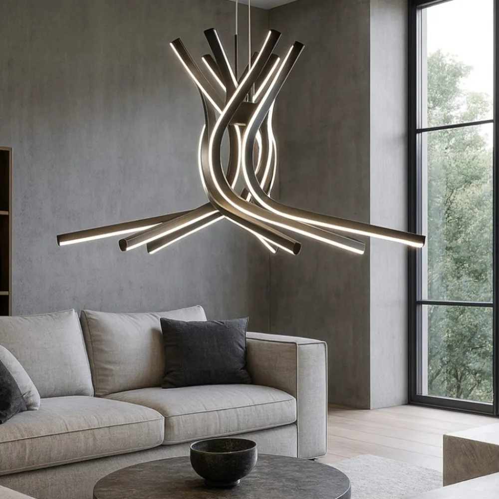 Lampadari Moderni-Selezionato da Mazzolaluce Lampadario moderno nero per soggiorno led dimmerabile 60w 3000k