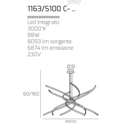 Lampadari Moderni-Top Light Lampadario moderno oro led 88w 3000k tornado <no web<