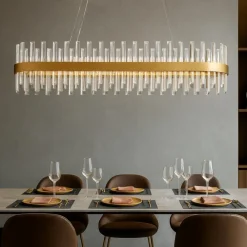 Lampadari Moderni-Selezionato da Mazzolaluce Lampadario moderno ovale finitura oro con cristalli