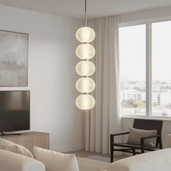 Lampadari Moderni-Selezionato da Mazzolaluce Lampadario moderno pendente led cct con telecomando vetri bianchi