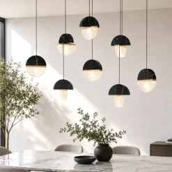 Lampadari Moderni-Selezionato da Mazzolaluce Lampadario moderno 8 pendenti in marmo nero e vetro elegante per tavolo sala da pranzo