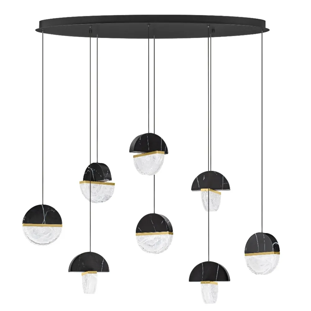 Lampadari Moderni-Selezionato da Mazzolaluce Lampadario moderno 8 pendenti in marmo nero e vetro elegante per tavolo sala da pranzo