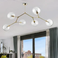 Lampadari Moderni-Selezionato da Mazzolaluce Lampadario moderno per salotto oro 6 bocce trasparenti
