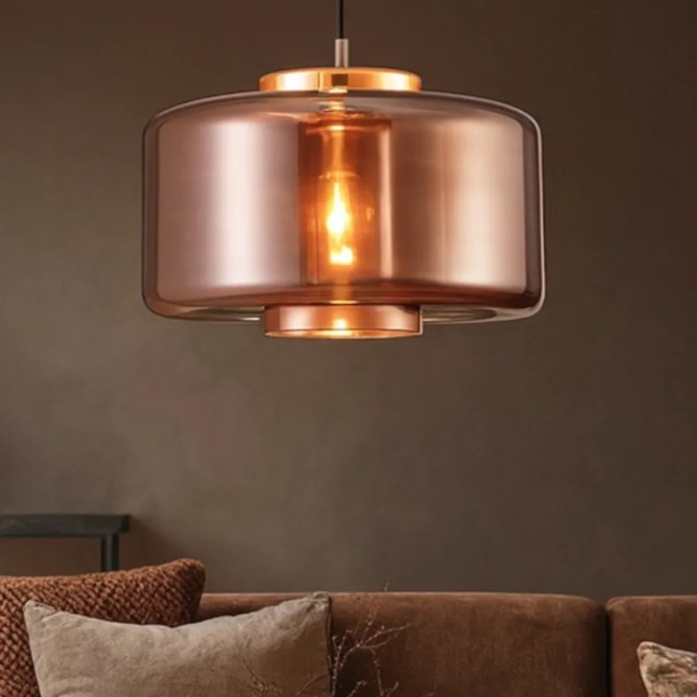 Lampadari Moderni-Selezionato da Mazzolaluce Lampadario moderno per soggiorno vetro rame