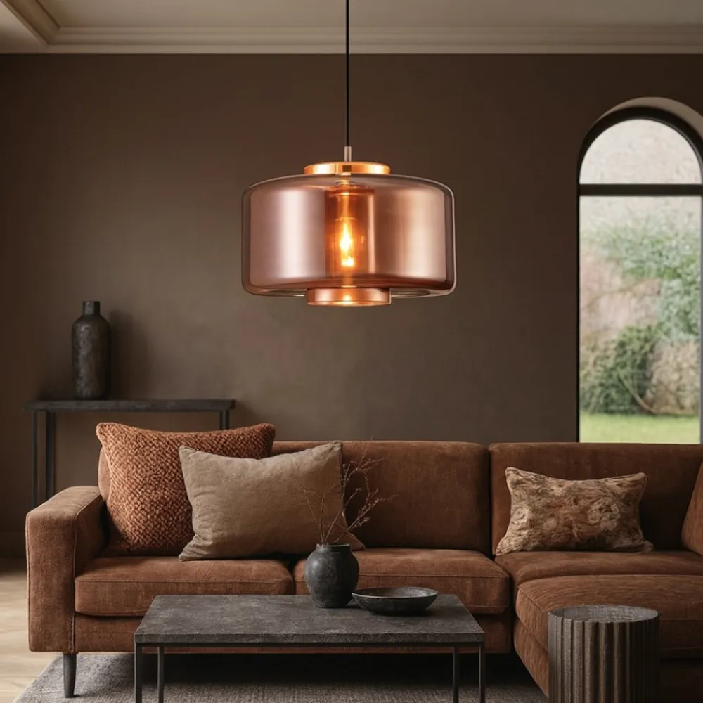 Lampadari Moderni-Selezionato da Mazzolaluce Lampadario moderno per soggiorno vetro rame