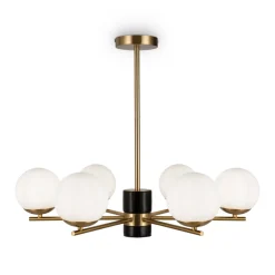 Lampadari Moderni-Maytoni Lampadario moderno per soggiorno colore oro 6 luci sferiche vetro bianco