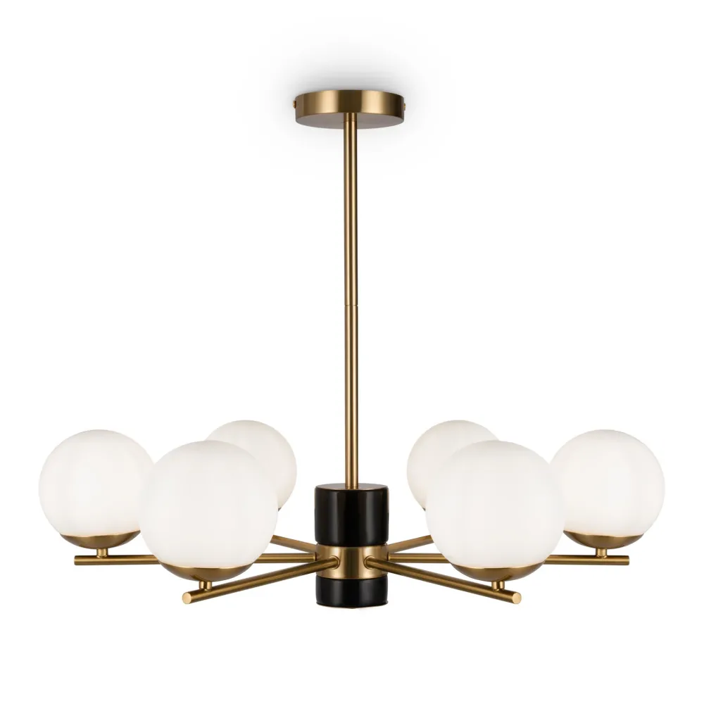 Lampadari Moderni-Maytoni Lampadario moderno per soggiorno colore oro 6 luci sferiche vetro bianco