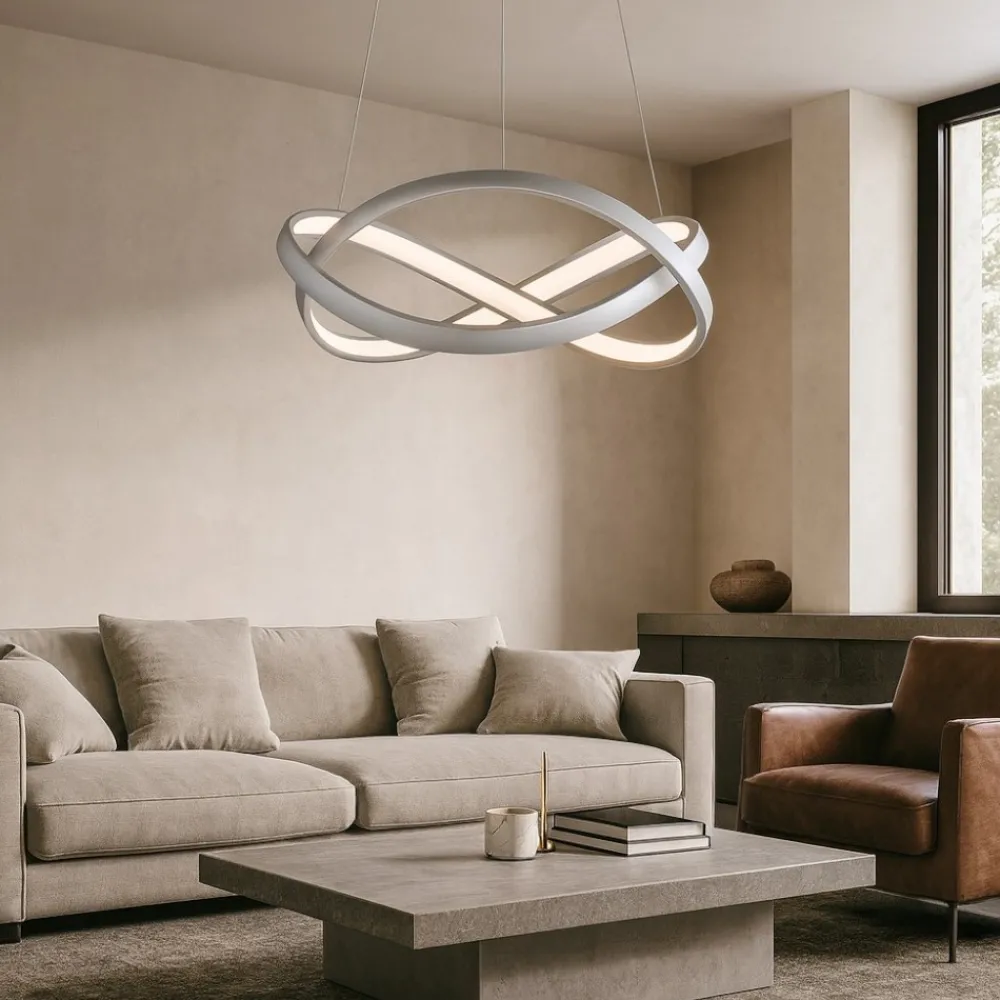 Lampadari Moderni-Selezionato da Mazzolaluce Lampadario moderno per soggiorno grigio oro led 40w 3500k 5000k con telecomando