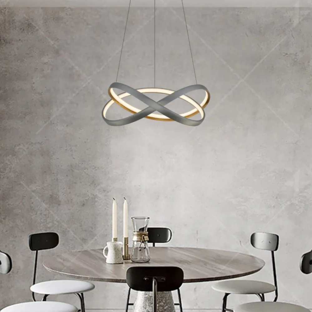 Lampadari Moderni-Selezionato da Mazzolaluce Lampadario moderno per soggiorno grigio oro led 40w 3500k 5000k con telecomando
