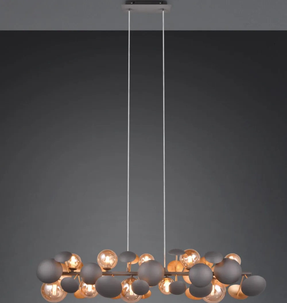 Lampadari Moderni-Selezionato da Mazzolaluce Lampadario moderno per soggiorno antracite sfere ambra
