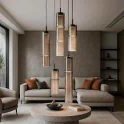 Lampadari Moderni-Selezionato da Mazzolaluce Lampadario moderno per soggiorno 5 vetri moka led 3000k design moderno