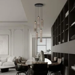 Lampadari Moderni-Selezionato da Mazzolaluce Lampadario moderno per soggiorno 5 vetri moka led 3000k design moderno
