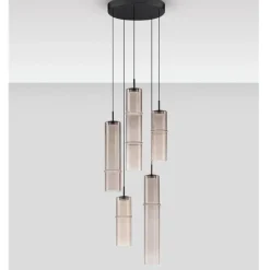 Lampadari Moderni-Selezionato da Mazzolaluce Lampadario moderno per soggiorno 5 vetri moka led 3000k design moderno
