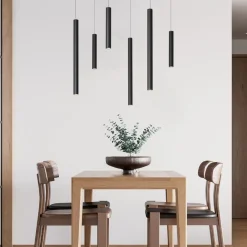 Lampadari Moderni-Selezionato da Mazzolaluce Lampadario moderno per tavolo soggiorno nero 6 luci led dimmerabile