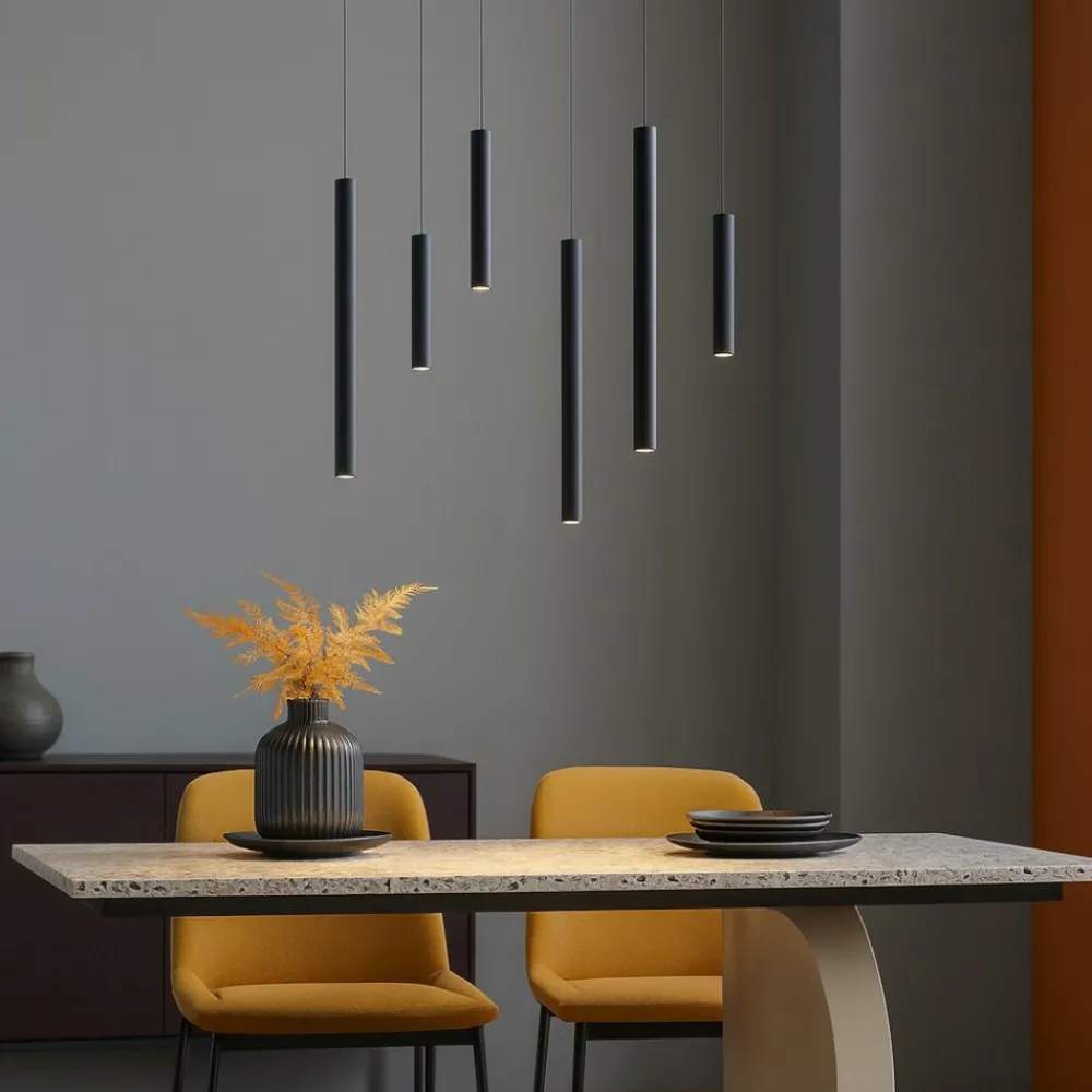 Lampadari Moderni-Selezionato da Mazzolaluce Lampadario moderno per tavolo soggiorno nero 6 luci led dimmerabile