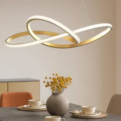 Lampadari Moderni-Selezionato da Mazzolaluce Lampadario moderno per tavolo da pranzo led 3000k oro spazzolato