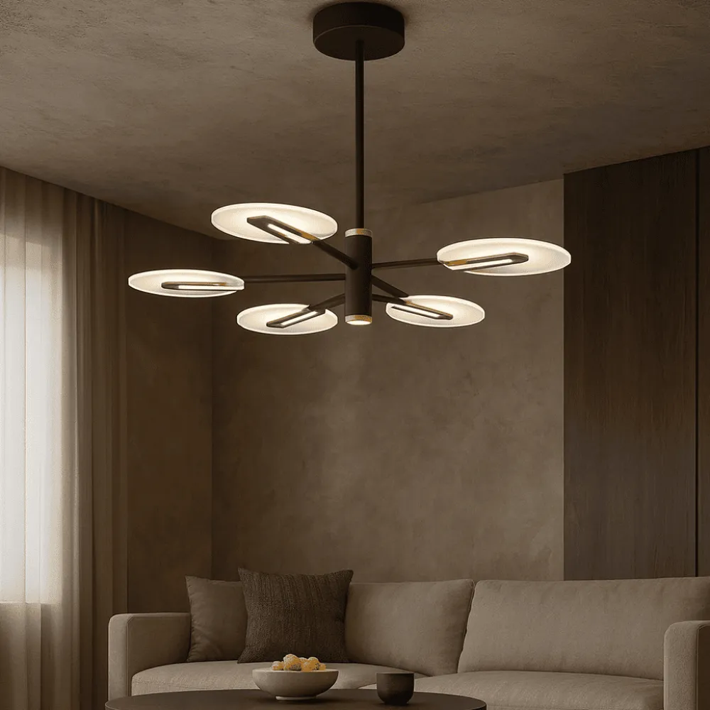 Lampadari Moderni-Selezionato da Mazzolaluce Lampadario moderno per tavolo da pranzo nero e oro led 3000k