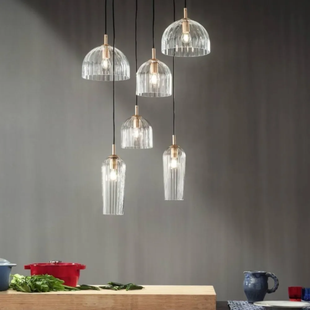 Lampadari Moderni-Ondaluce Lampadario moderno puck vetri trasparente metallo oro
