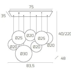 Lampadari Moderni-Top Light Lampadario moderno sfere di vetro ambra fume sospese per tavolo soggiorno