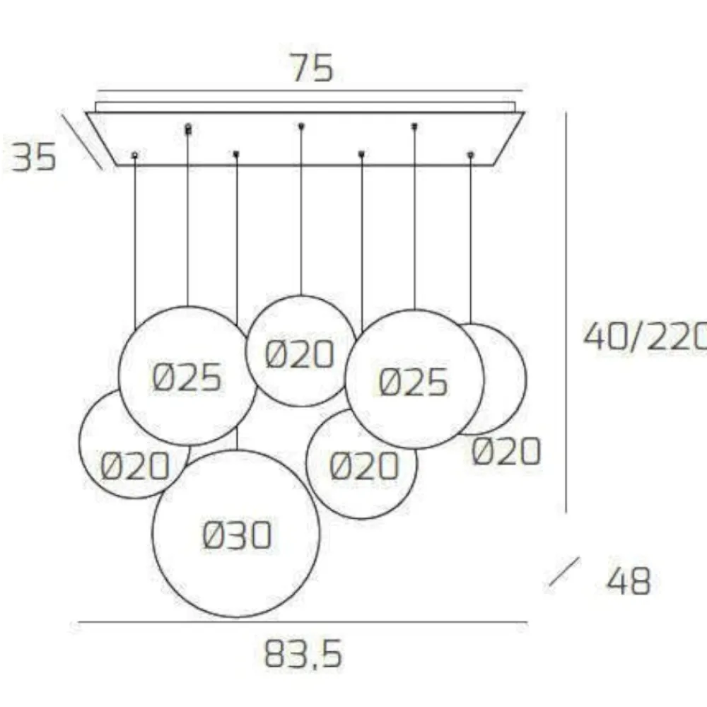 Lampadari Moderni-Top Light Lampadario moderno sfere di vetro ambra fume sospese per tavolo soggiorno