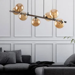 Lampadari Moderni-Selezionato da Mazzolaluce Lampadario moderno sfere vetro ambra per soggiorno