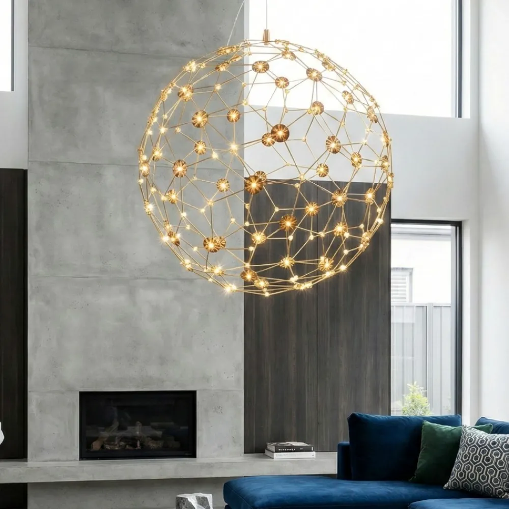 Lampadari Moderni-Selezionato da Mazzolaluce Lampadario moderno sole 40 cm led 21w 3000k sfera oro