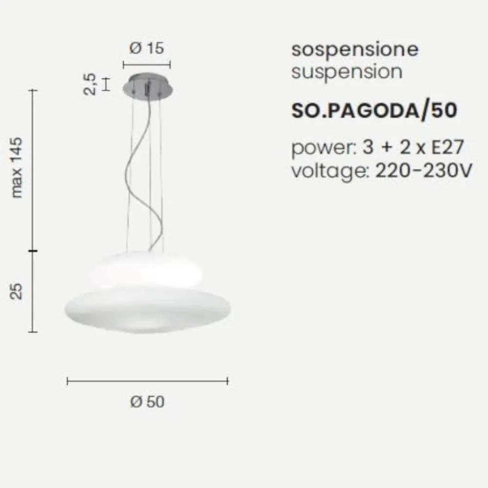 Lampadari Moderni-Ondaluce Lampadario moderno so pagoda 60cm doppio vetro bianco per soggiorno