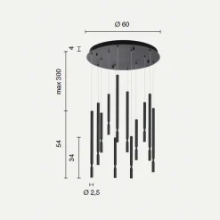 Lampadari Moderni-Ondaluce Lampadario moderno so tubic 12 luci nero led 3000k dimmerabile salotto