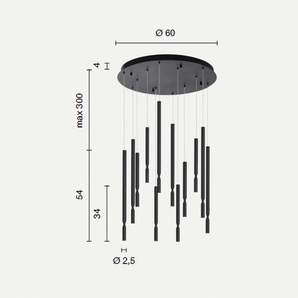 Lampadari Moderni-Ondaluce Lampadario moderno so tubic 12 luci nero led 3000k dimmerabile salotto