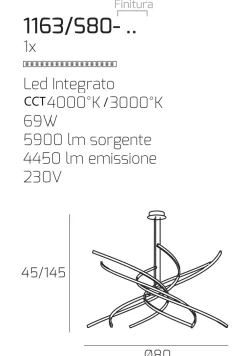 Lampadari Moderni-Top Light Lampadario moderno tornado gold led 69w 3000k 4000k