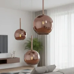 Lampadari Moderni-Top Light Lampadario moderno tre sfere vetro rame