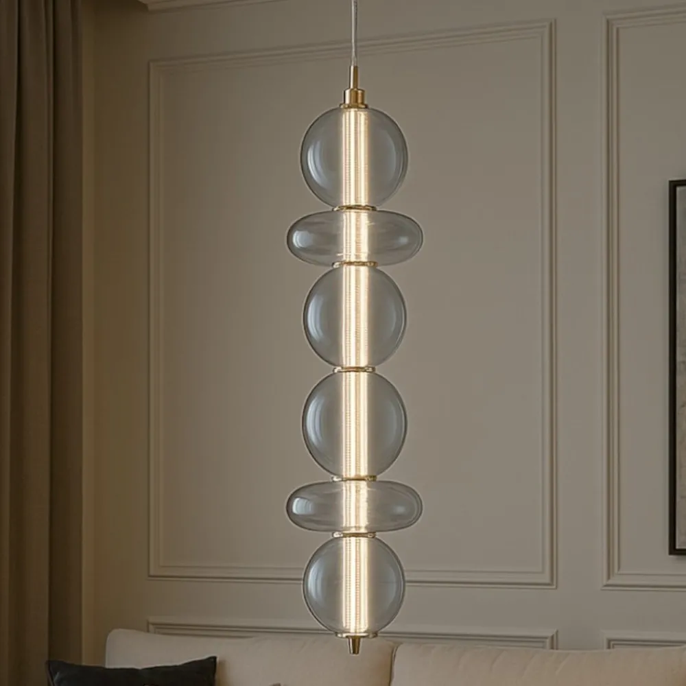 Lampadari Moderni-Selezionato da Mazzolaluce Lampadario moderno verticale oro sfere vetro led 3000k