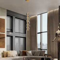 Lampadari Moderni-Selezionato da Mazzolaluce Lampadario moderno verticale oro sfere vetro led 3000k