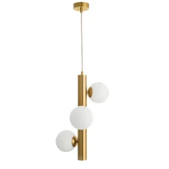 Lampadari Moderni-Selezionato da Mazzolaluce Lampadario moderno verticale oro tre vetri bianchi