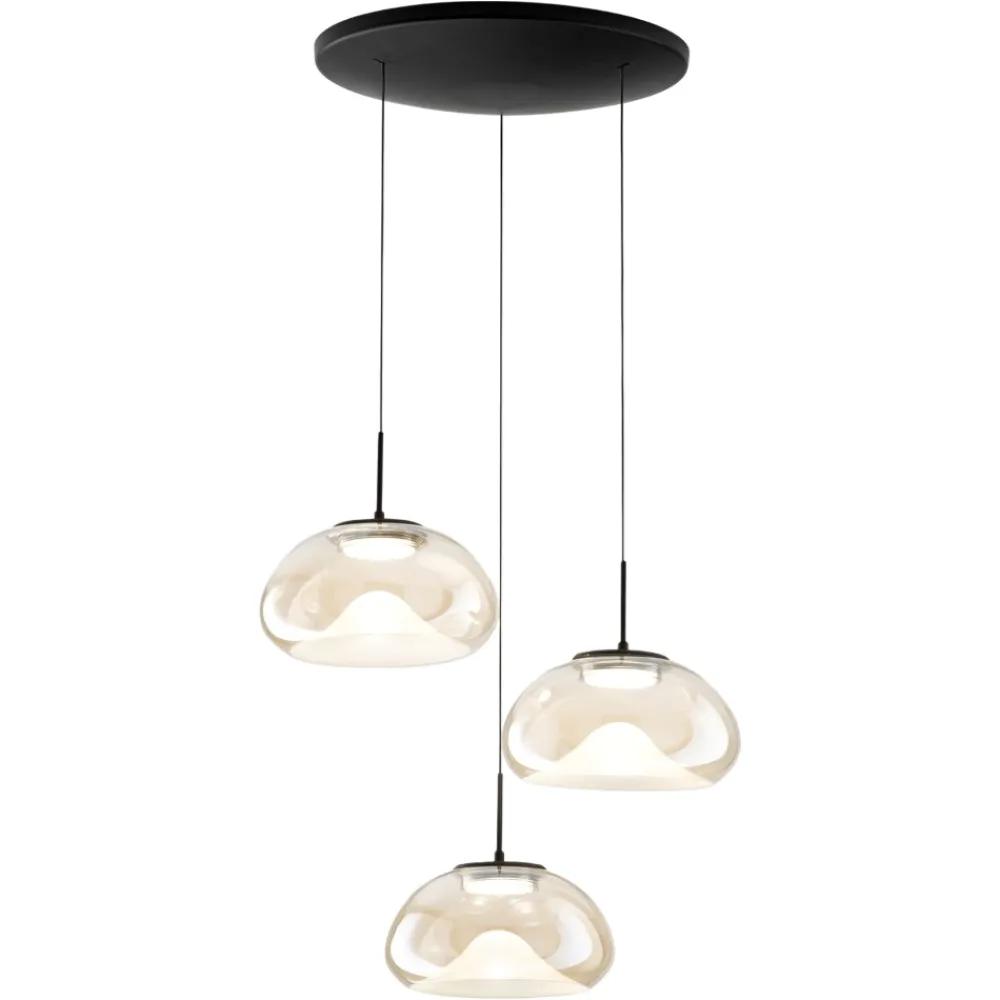 Lampadari Moderni-Gea Luce Lampadario moderno 3 vetri pendenti cognac fabas luce brena