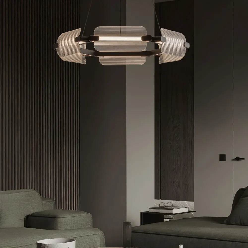Lampadari Moderni-Selezionato da Mazzolaluce Lampadario nero circolare in vetro design moderno per soggiorno elegante