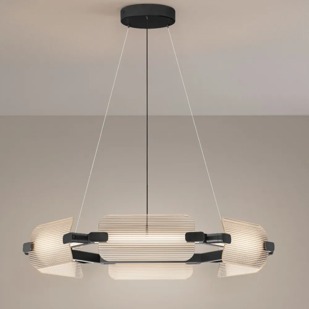 Lampadari Moderni-Selezionato da Mazzolaluce Lampadario nero circolare in vetro design moderno per soggiorno elegante