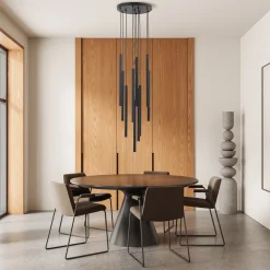 Lampadari Moderni-Selezionato da Mazzolaluce Lampadario nero con cilindri rigati pendenti a sospensione moderno per tavolo soggiorno