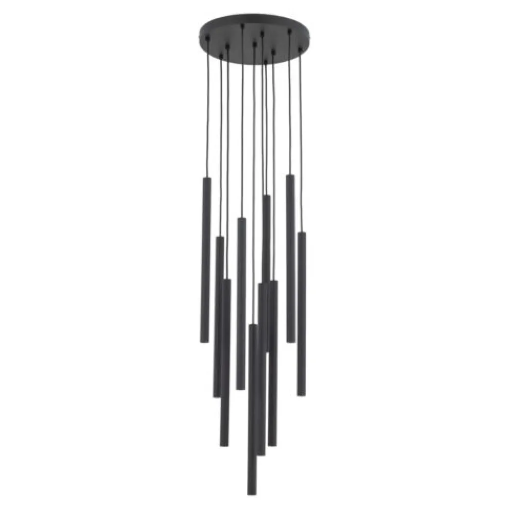 Lampadari Moderni-Selezionato da Mazzolaluce Lampadario nero con cilindri rigati pendenti a sospensione moderno per tavolo soggiorno