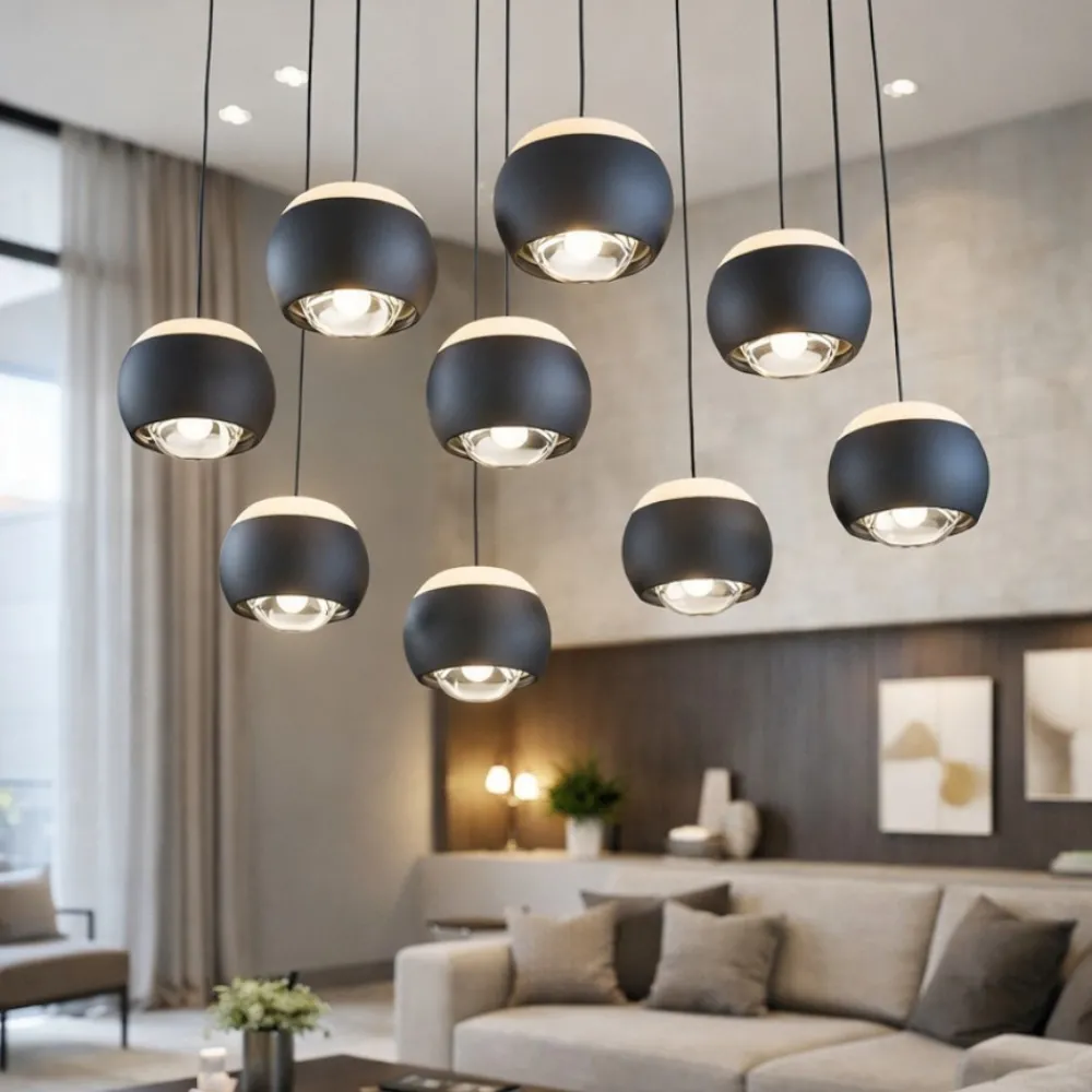 Lampadari Moderni-Selezionato da Mazzolaluce Lampadario nero con pendenti led 2700k-6500k per soggiorno moderno