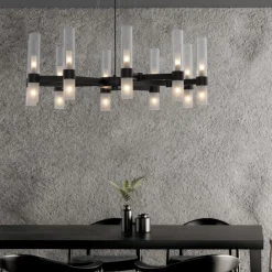 Lampadari Moderni-Selezionato da Mazzolaluce Lampadario nero design moderno 20 luci vetri tubolari per soggiorno