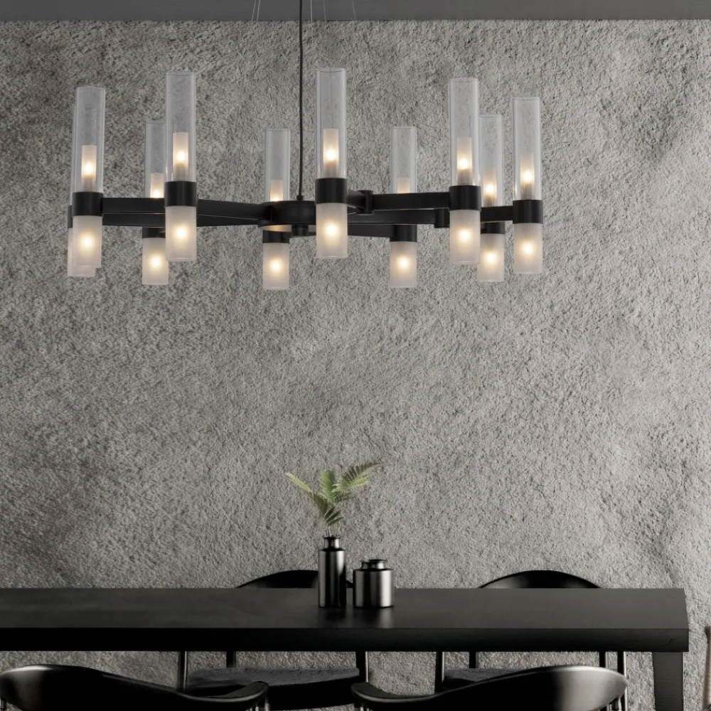 Lampadari Moderni-Selezionato da Mazzolaluce Lampadario nero design moderno 20 luci vetri tubolari per soggiorno